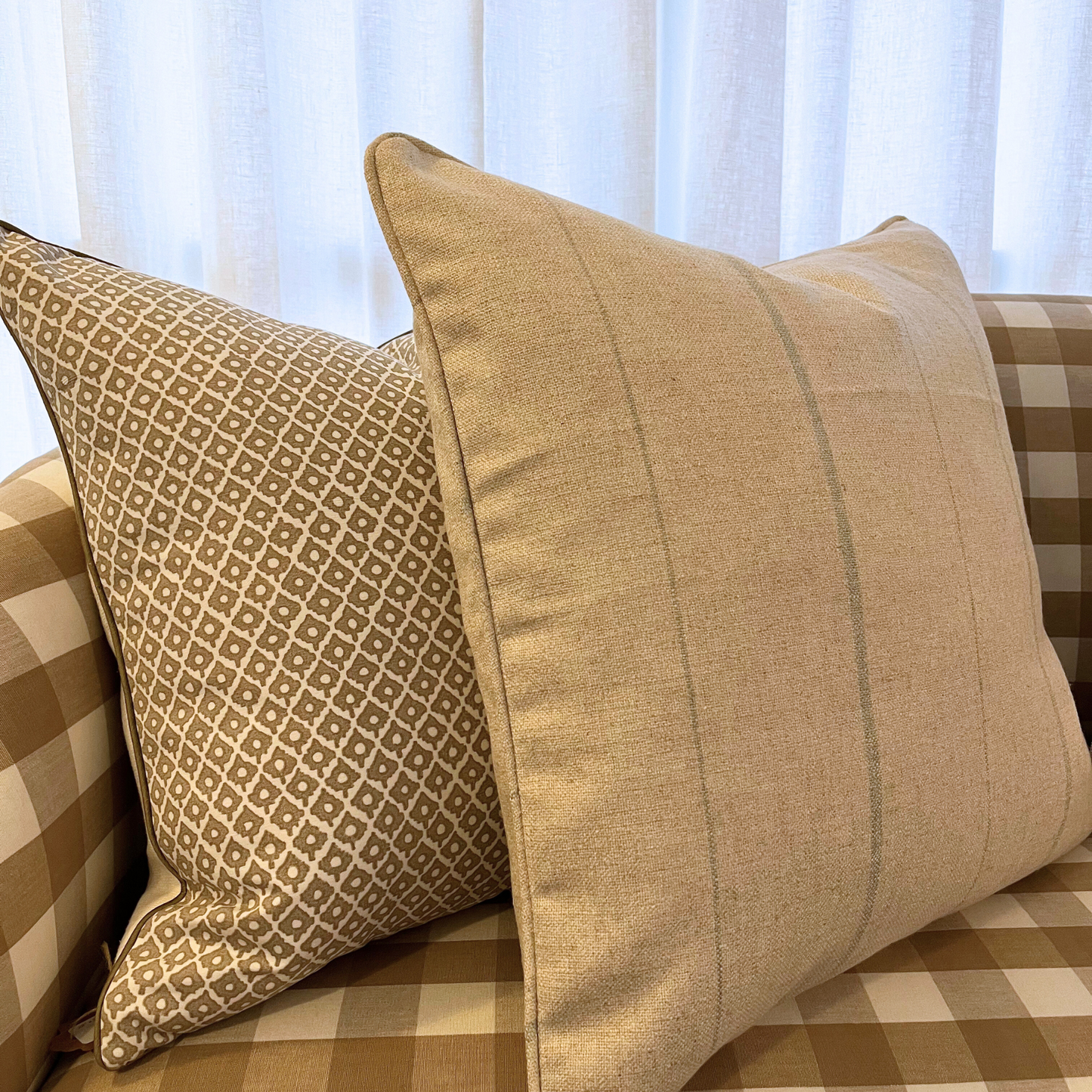 22" x 22" Pillow - Cream and Teal Stripe