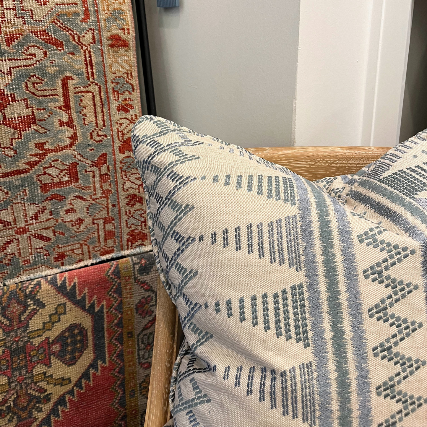 22" x 22" Pillow - Embroidered Zig Zag in Cadet Blue