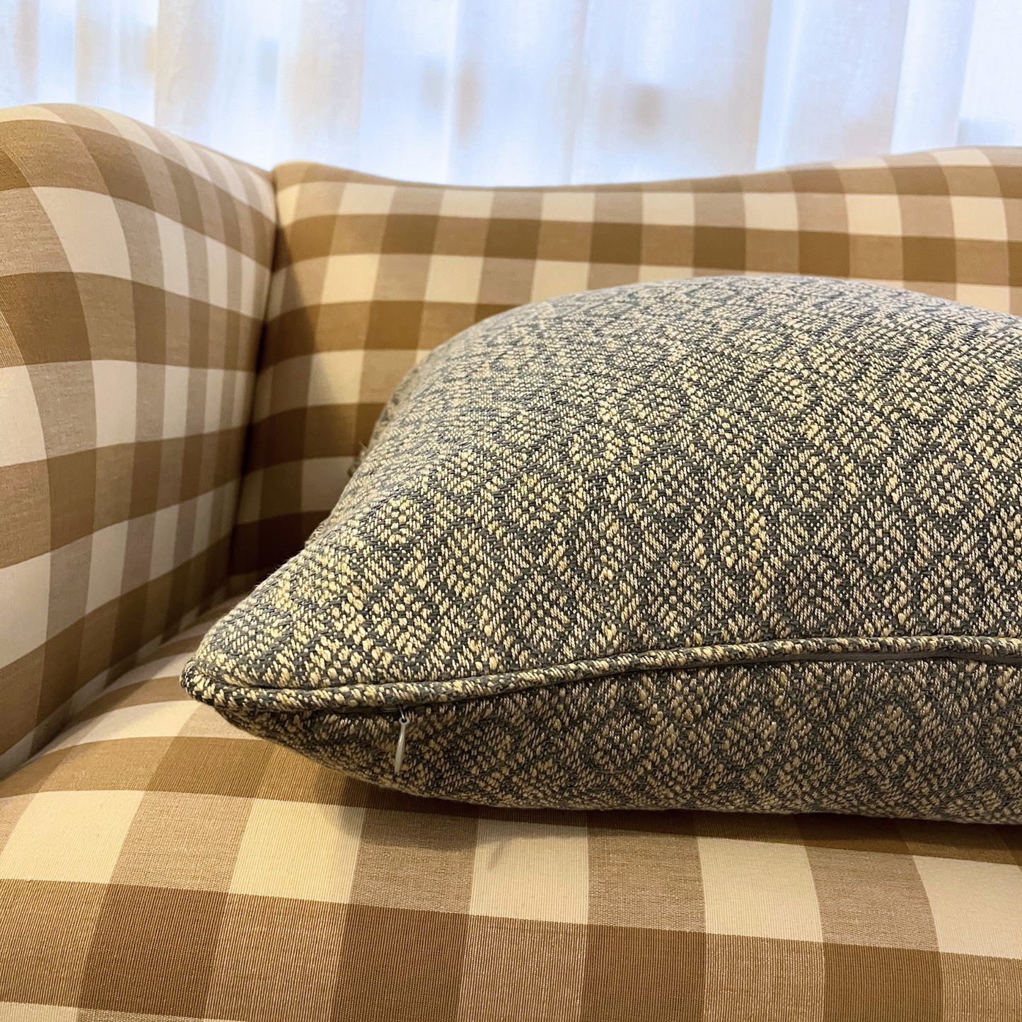 22" x 22" Pillow - GP & J Blue and Cream Diamond