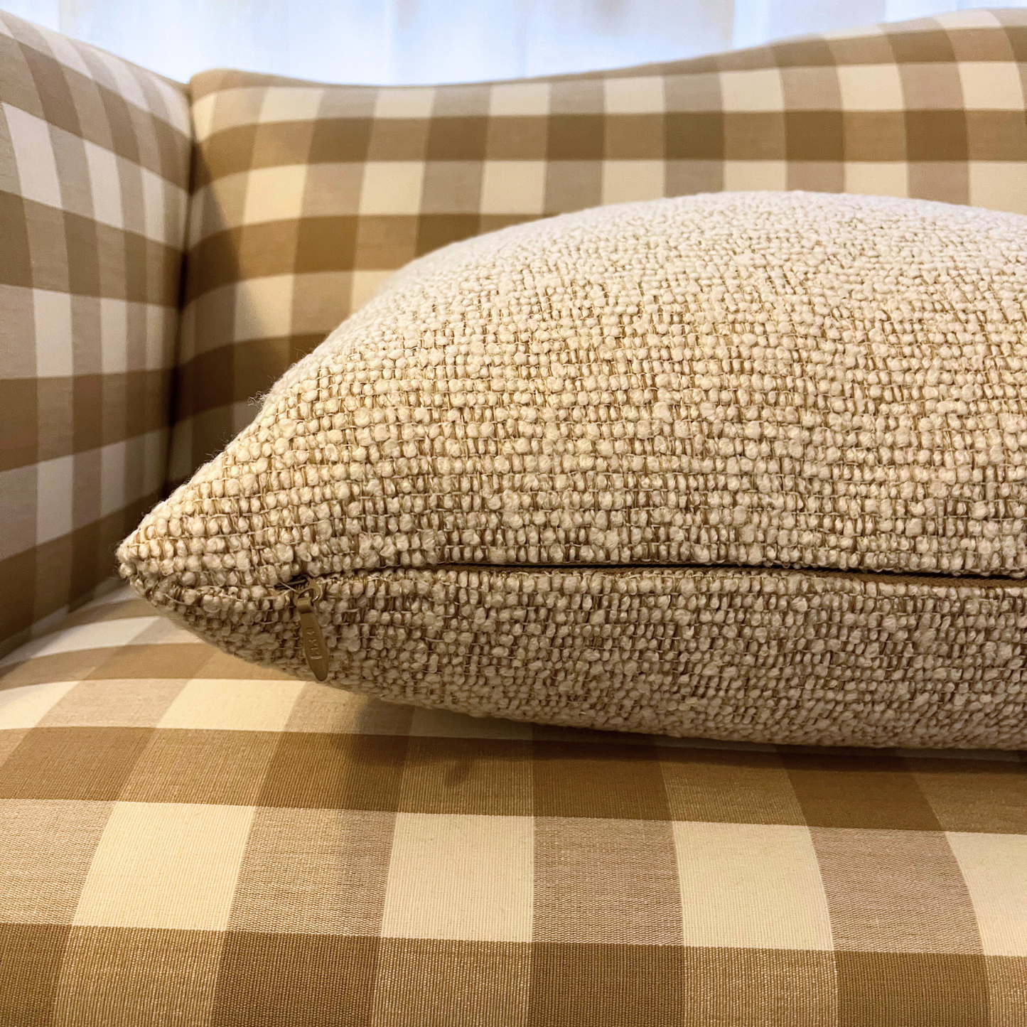 22" x 22" Pillow - Kravet Boucle in Cream and Caramel