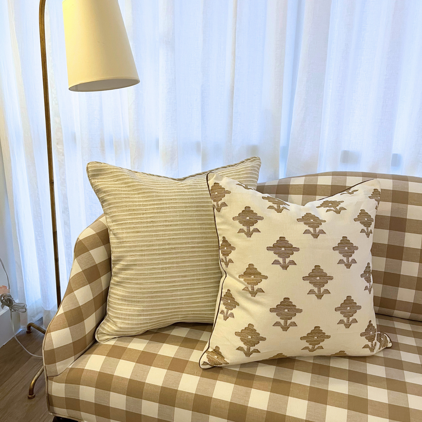 22" x 22" Pillow - Century Sand and Gray Stripe