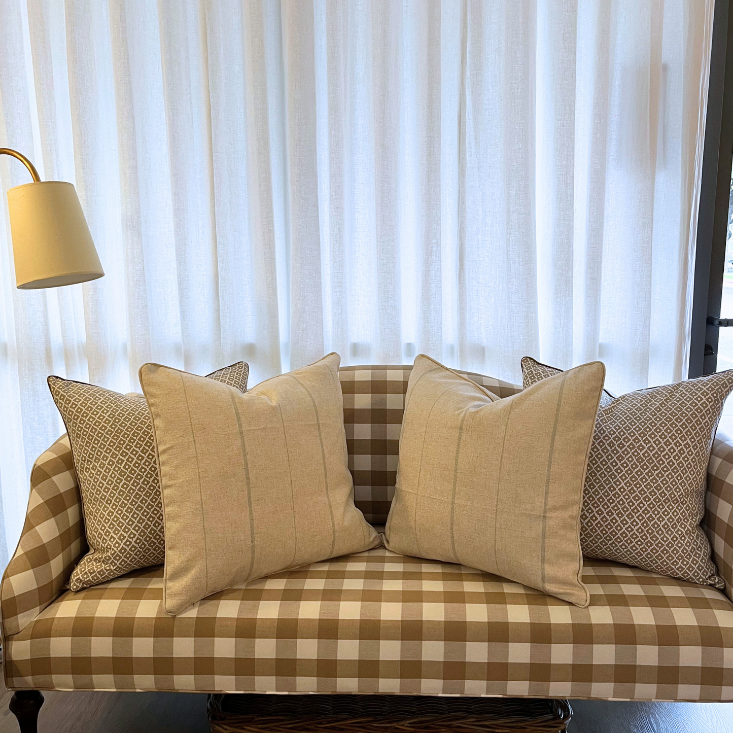22" x 22" Pillow - Cream and Teal Stripe