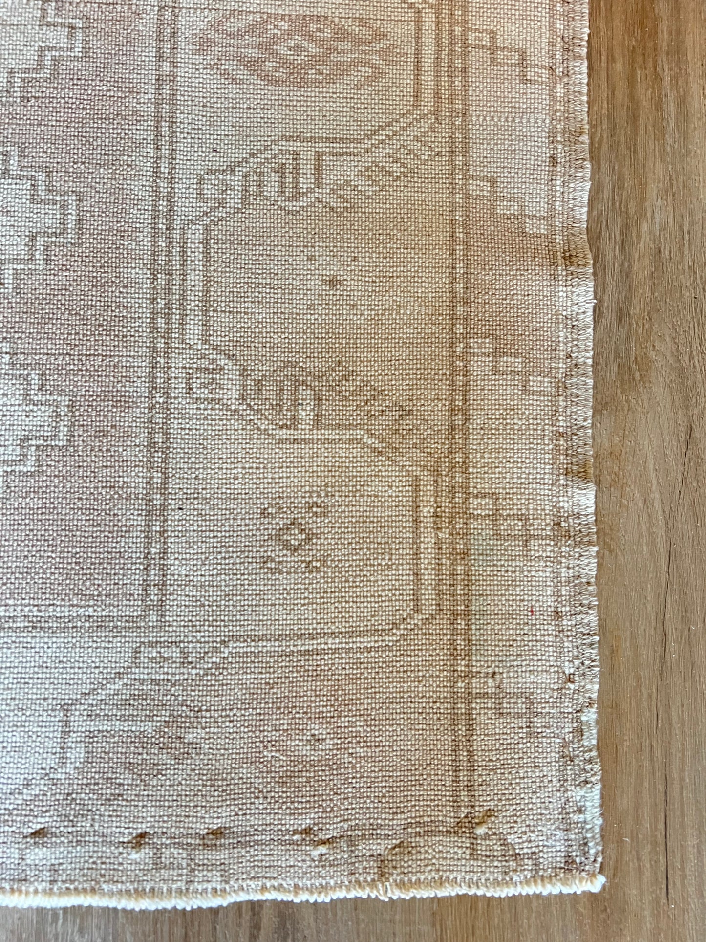 30" X 109" Teal, Blush, and Cream Vintage Rug Runner