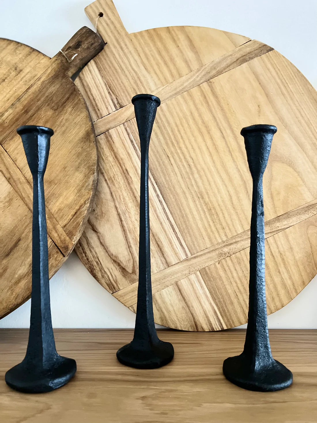 Large Cast Iron Taper Candlestick in Black- 14.15" H
