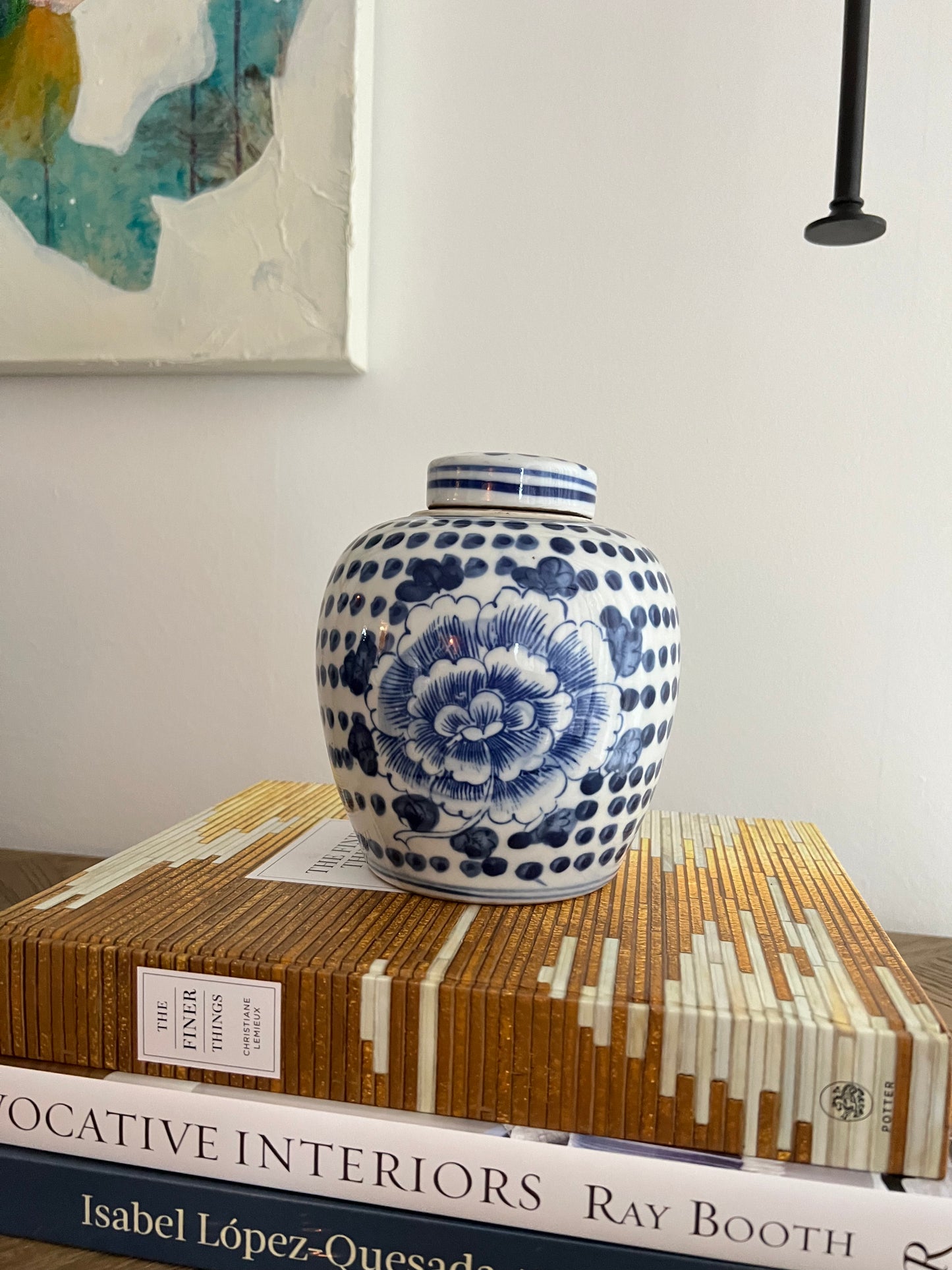 Blue and White Tiny Lid Mini Jar - Peony Dots