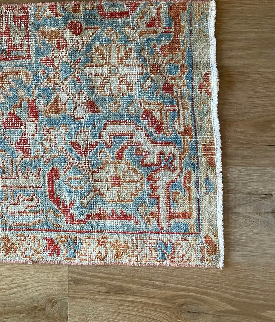 21" X 37" Red, Blue, and Orange Small Vintage Rug