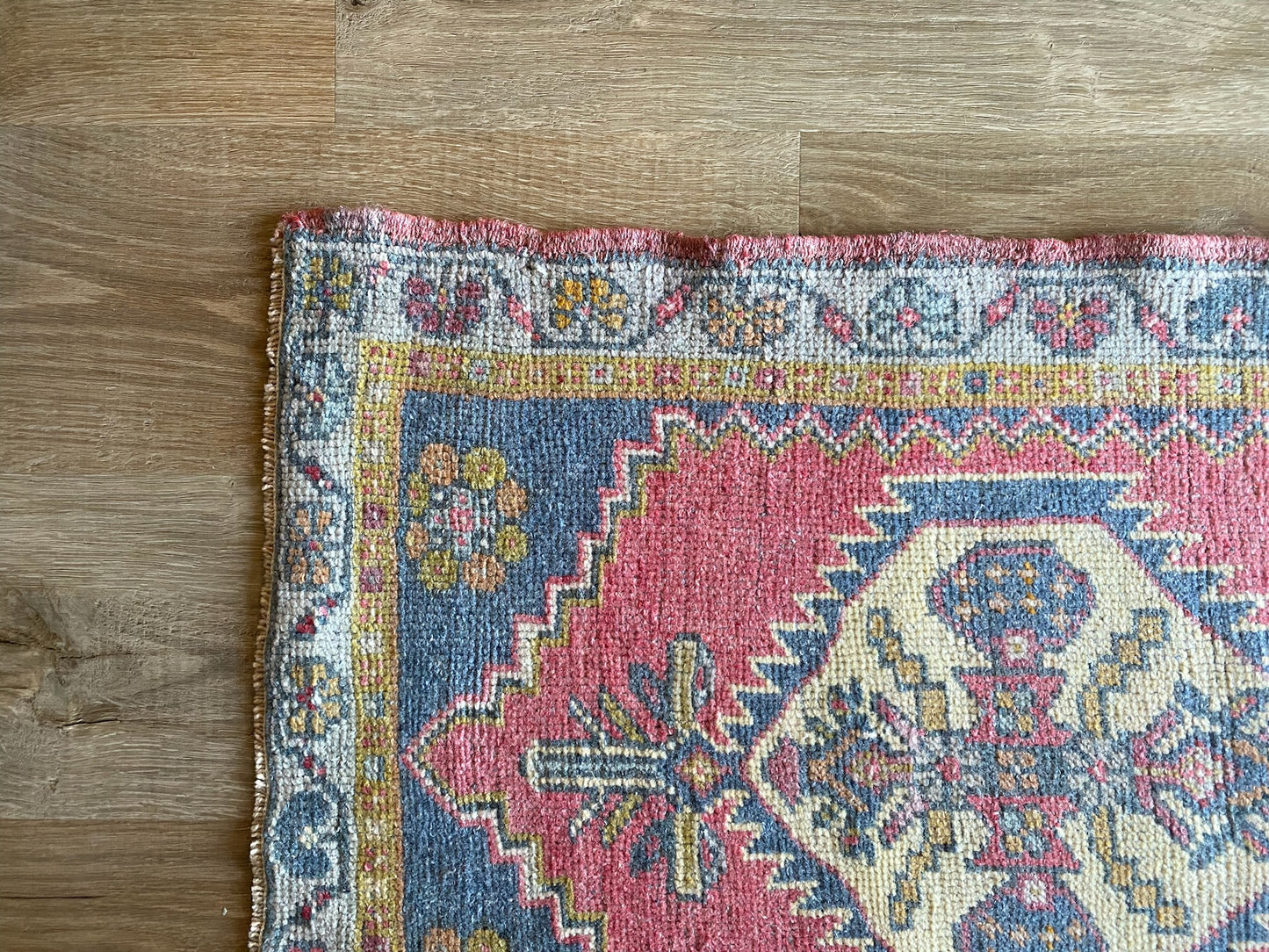 21" X 37" Red, Blue, and Gold Small Vintage Rug