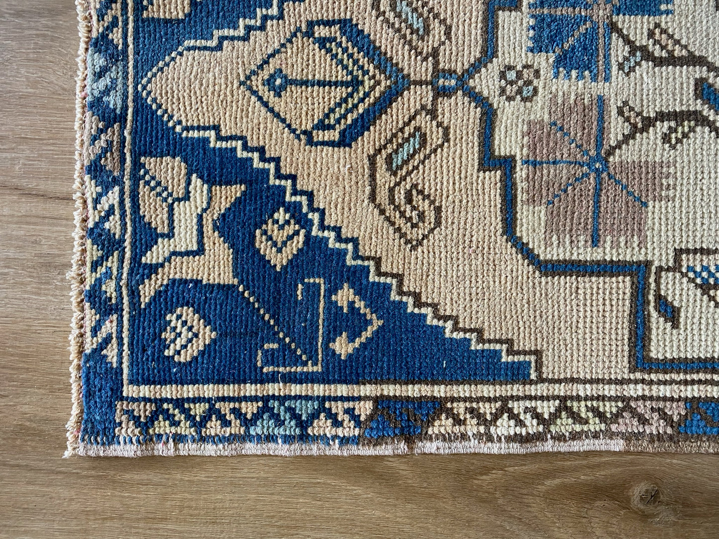 21" X 37" Blue and Terracotta Small Vintage Rug