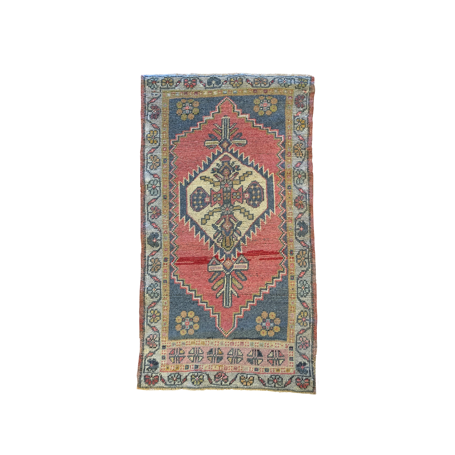 21" X 37" Red, Blue, and Gold Small Vintage Rug