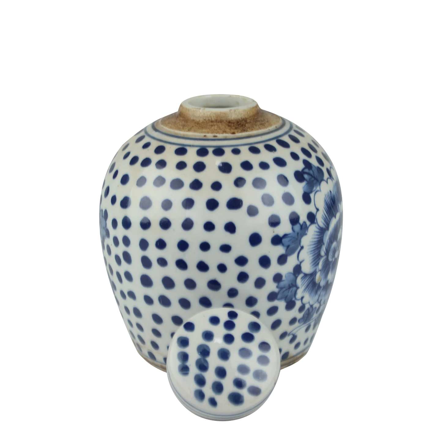 Blue and White Tiny Lid Mini Jar - Peony Dots