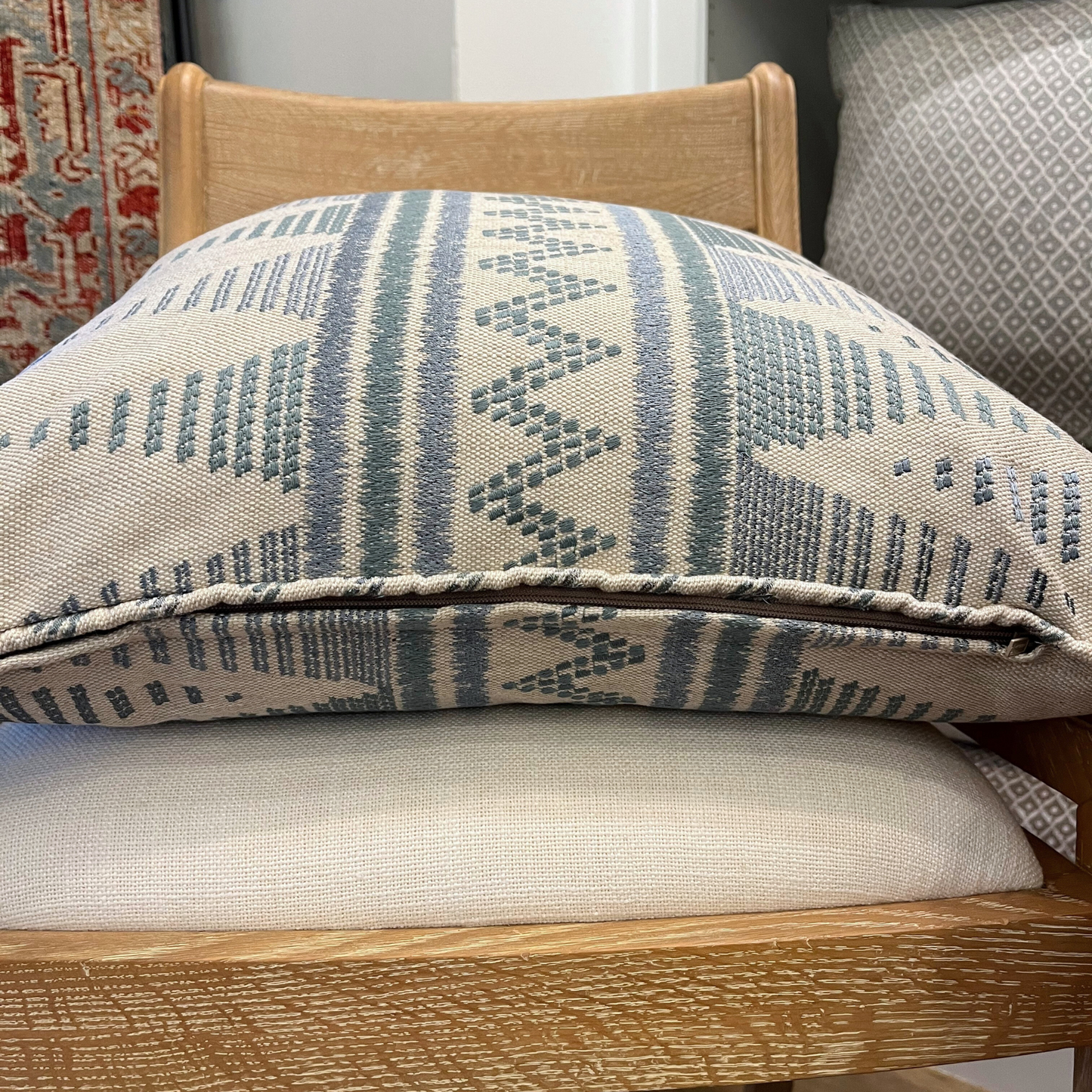 22" x 22" Pillow - Embroidered Zig Zag in Cadet Blue