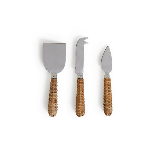 Wicker Weave Set of 3 Cheese Knives