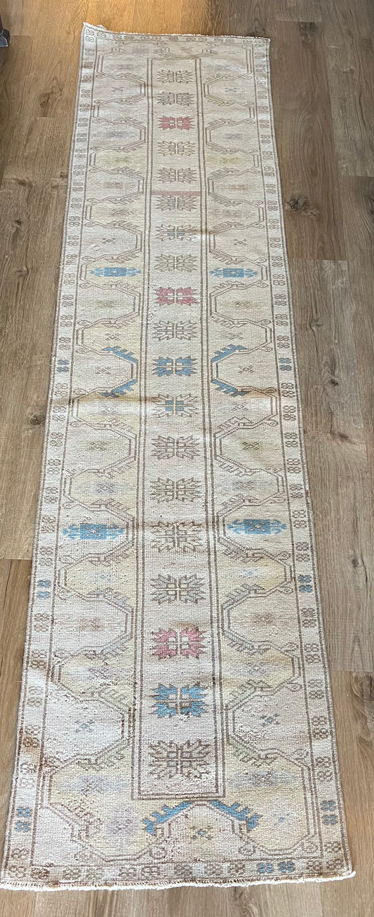 26" X 108" Star Tan and Multi Vintage Rug Runner