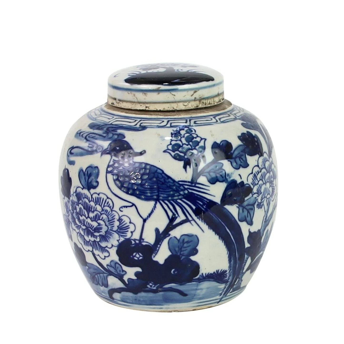 Blue And White Mini Jar Pheasant With Peony