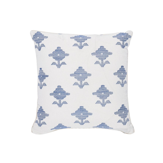 22" x 22" Pillow - Rubia Embroidery Blue