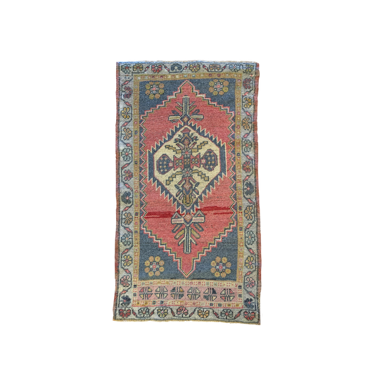 21" X 37" Red, Blue, and Gold Small Vintage Rug