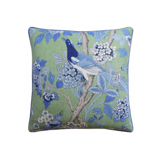 22" x 22" Pillow - Hydrangea Bird Emerald/Blue
