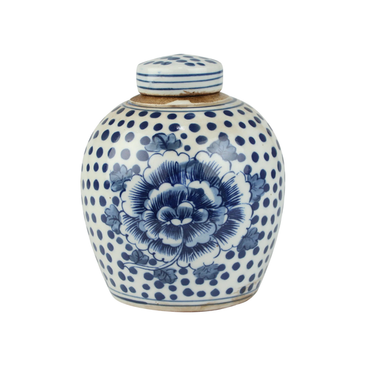 Blue and White Tiny Lid Mini Jar - Peony Dots