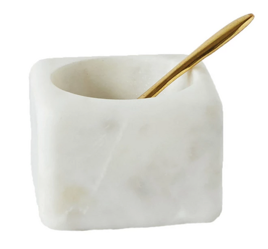 Marble Bowl with Brass Spoon Set