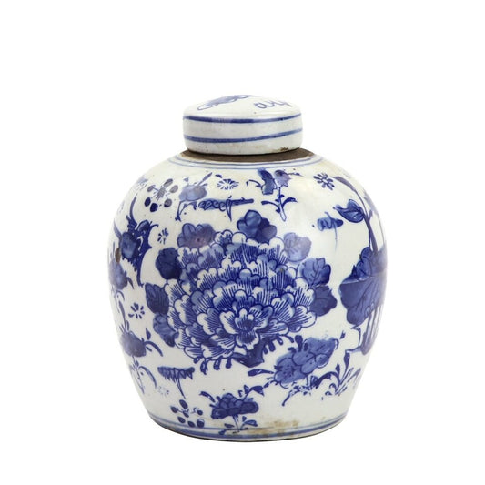 Blue and White Tiny Lid Mini Jar - Peony Lotus